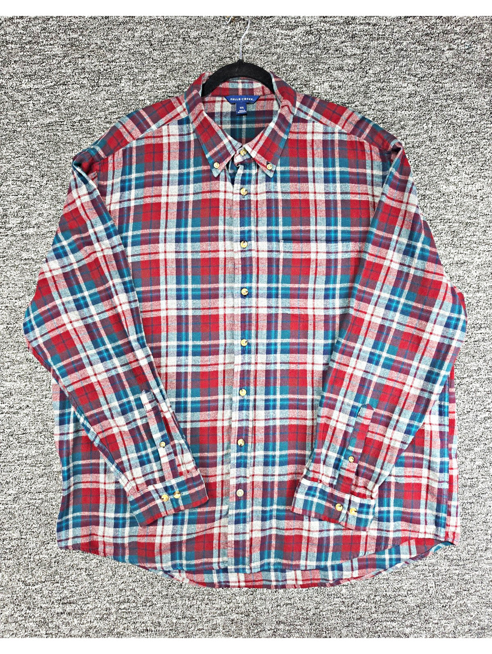 Falls Creek Men's 2XL Red/Blue/White Plaid Cotton Flannel Long Sleeve Button-Up